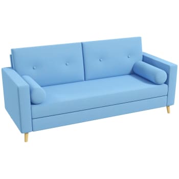 Homcom - Divano 3 posti con 2 cuscini 180x81x83cm in tessuto azzurro