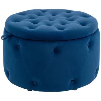 Homcom - Pouf poggiapiedi con contenitore in velluto ø60x40cm blu scuro