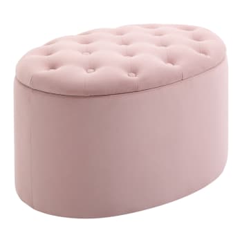 Homcom - Pouf contenitore ovale imbottito e trapuntato in velluto rosa