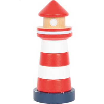 Tour à empiler Phare Grand Océan en bois rouge 8,5x8,5x21 cm