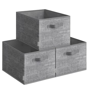 Lot de 3 boîtes de rangement pliables 40 x 30 x 24 cm gris jonc