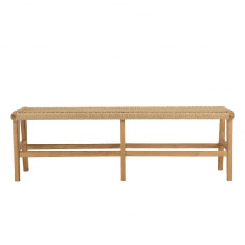 Valeria - Banc de jardin 3 places teck assise rotin synthétique beige