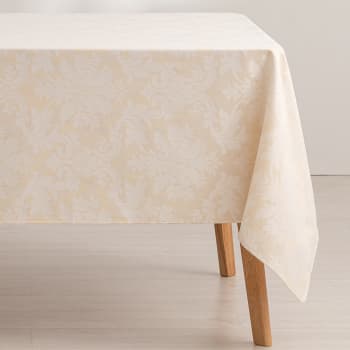 Dama - Mantel impermeable jacquard algodón floral crudo 140x100 cm