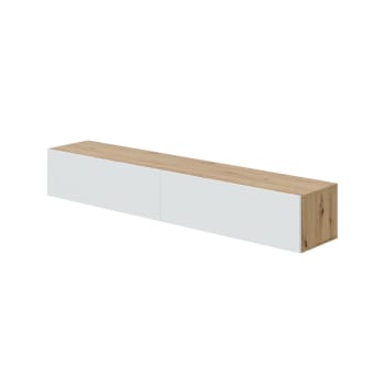 Dmussi - Meuble TV effet bois beige, blanc 180x35cm