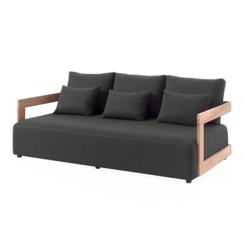 Rafa - Canapé de jardin 3 places en tissu gris foncé et teck