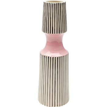 Calabria - Vase rose rayures noires et blanches en porcelaine H41