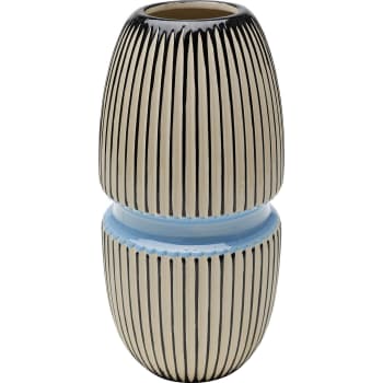 Calabria - Vase bleu rayures noires et blanches en porcelaine H31