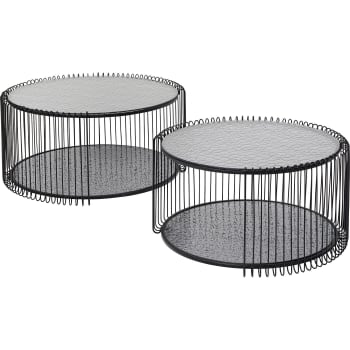 Wire double - 2 tables basses en verre texturé et acier noir