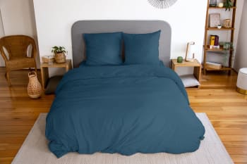 Housse de couette et deux taies coton (260 cm) Satipo Vert émeraude