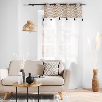 Douceur D'Intérieur, Voilage à Oeillets (140 X 240 Cm) Malory Noir, Voile Sablé Avec Top Jute Et Franges