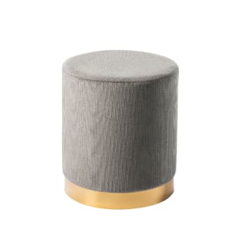 Flu - Pouf da camera in velluto a coste grigio chiaro con base oro 36x40 cm