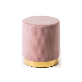 Flu - Pouf da camera in velluto a coste rosa con base oro 36x40 cm