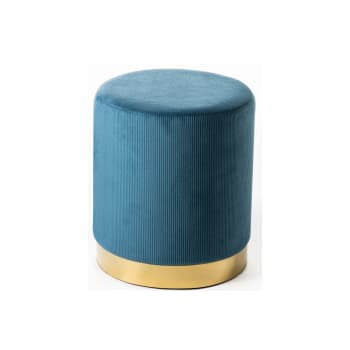 Flu - Pouf da camera in velluto a coste verde con base oro 36x40 cm