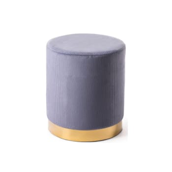 Flu - Pouf da camera in velluto a coste grigio con base oro 36x40 cm