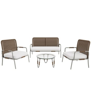 4-Sitzer Balkonset Gartenmöbel mit Tisch, aus Rattan, beige