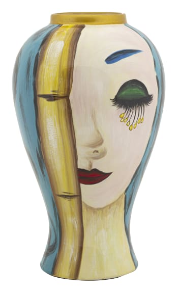 Art face - Vaso in ceramica blu con volto Ø cm 21x34