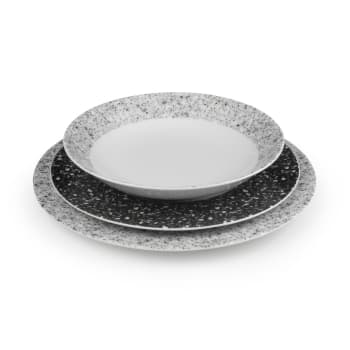 Vajilla Vesuvio Negro 18 Piezas - Plato Llano, Hondo Y Postre, Gres, Apto Lavavajillas