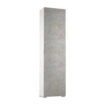 Ddarbo - Armoire polyvalente 1 porte effet bois ciment, blanc 50x30cm