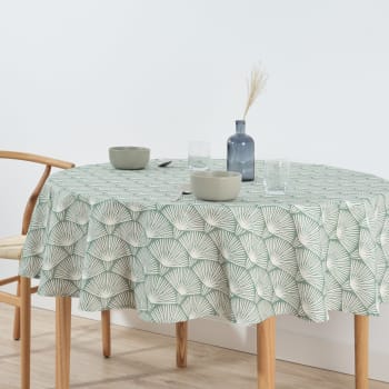Asena 4 - Mantel redondo antimanchas 100% algodón azul 100 cm