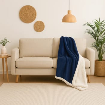 Couverture Luxe 220x240 Cm Double Face Sherpa/Flanelle 650 GSM - Super Chaude Et Douce - Café Latte