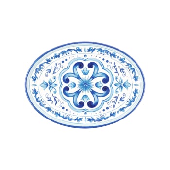 Table decor blues - Grand plateau ovale en mélamine bleu 50 x 36 cm
