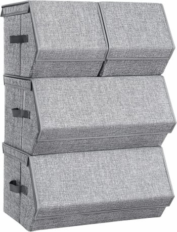 4 Boîtes de rangement tissu non-tissé gris