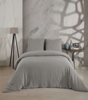 Gaze de coton-gris - Juego de funda de edredón 200x200 cm+ 2 fa de gasa de algodón-gris