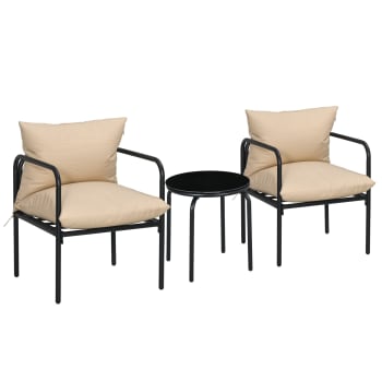 Bistro-Set mit 2 Stühlen und Beistelltisch aus Stahl, Polyester, beige