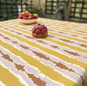 Ikat - Nappe en coton enduit marron rectangle 160 x 200 cm