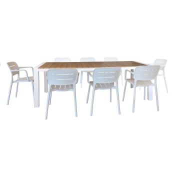 Basun - Ensemble de jardin table aluminium blanc et fauteuil 8 places