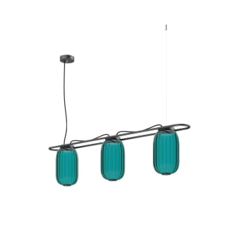 Krista - Suspension triple en verre opale, bleu L:110cm