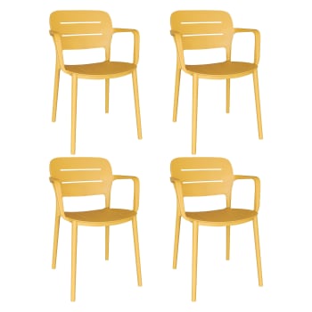 Sunset - Lot de 4 fauteuils de table jaune extérieur en polypropylène