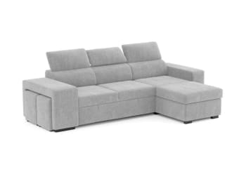 Sofá chaise longue 3 plazas reversible poliéster gris claro