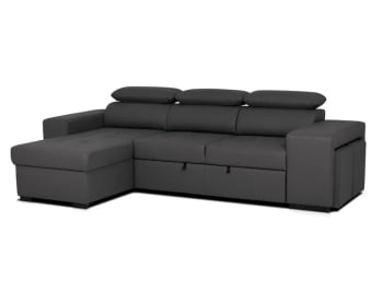 Divano a 3 posti con chaise longue reversibile in pelle sintetica nera