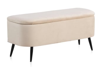 Tabouret tapissé en tissu velours beige avec pieds en métal