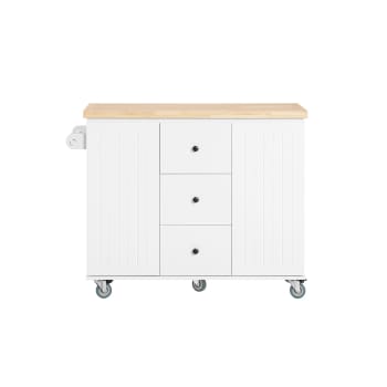 Carrito de cocina multiusos con 3 cajones y 2 puertas madera blanco