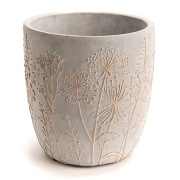 Cache pot Floral grand modèle gris en pierre H18