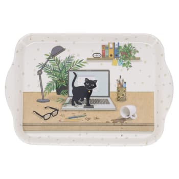 KIUB Mini Plateau avec un chat - Motif chats au jardin- mélamine de qualité - Taille Mini 14*21CM