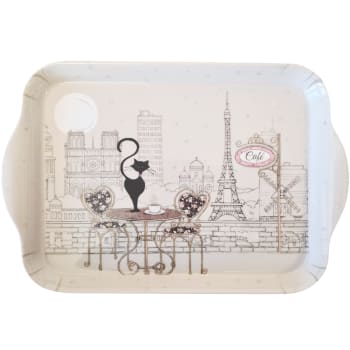 Mini Plateau En Mélamine Chat Parisien - 20,8 X 14 Cm, Décoration Pratique Et Mignonne