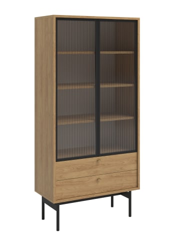 Olar - Vitrine 2 portes avec 2 tiroirs aspect bois clair 179 cm