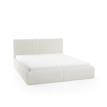 Riberia slim - Polsterbett aus Bouclé-Stoff 120x200 cm, Creme