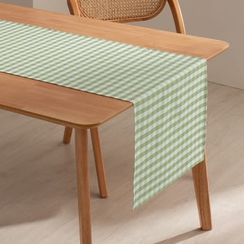 Vichy - Camino de mesa algodón tacto tela impermeable verde oliva 45x170 cm