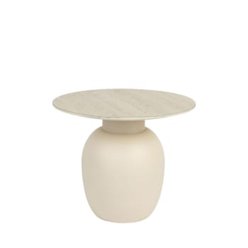 Karula - Table d'appoint ronde effet travertin ø50cm - Beige