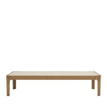 Kielce - Table basse en effet travertin et bois 160x50cm - Beige