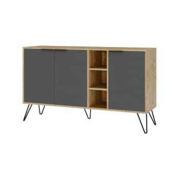 Credenza Bassa MALO 140 Cm IDMarket | Legno E Bianco | Con 3 Ante E Nicchie Aperte | Mobile Per Soggiorno O Ingresso
