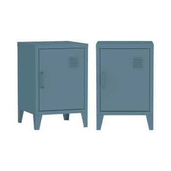 Soho - Lot de 2 tables de chevet en métal 1 porte, bleu pétrole