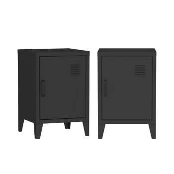 Soho - Lot de 2 tables de chevet en métal 1 porte, noire