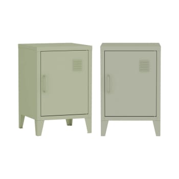 Soho - Lot de 2 tables de chevet en métal 1 porte, vert