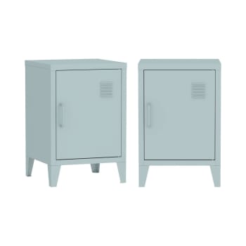 Soho - Lot de 2 tables de chevet en métal 1 porte, bleu clair