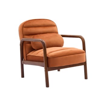 Amelie - Sillón escandinavo de madera de hevea teñida de noga y tela de